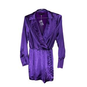 Endless Rose Purple Long Sleeve Satin Mini Dress Sz Small Holiday Sexy